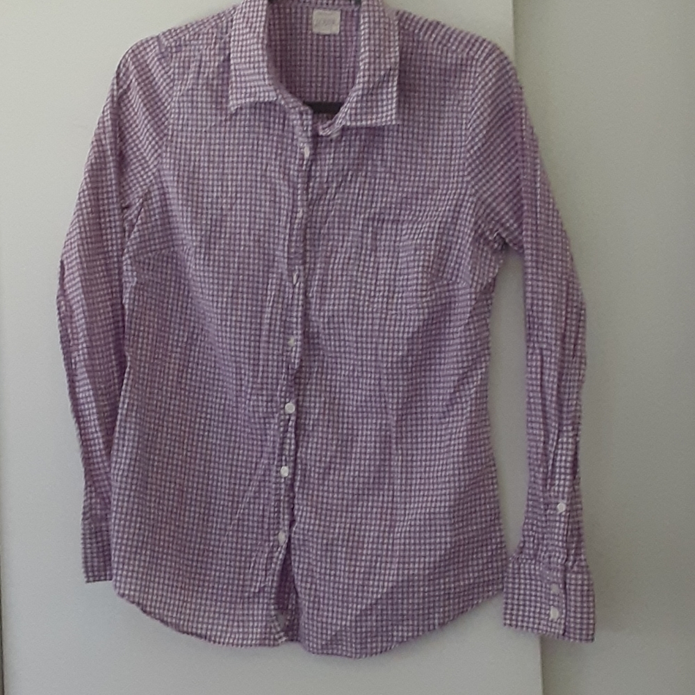 J. Crew Lilac Checkered Ladies Button Down Sz Med